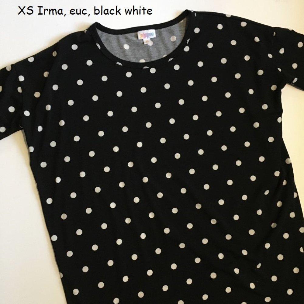 XS Lularoe Irma oversized tunic, black white dots